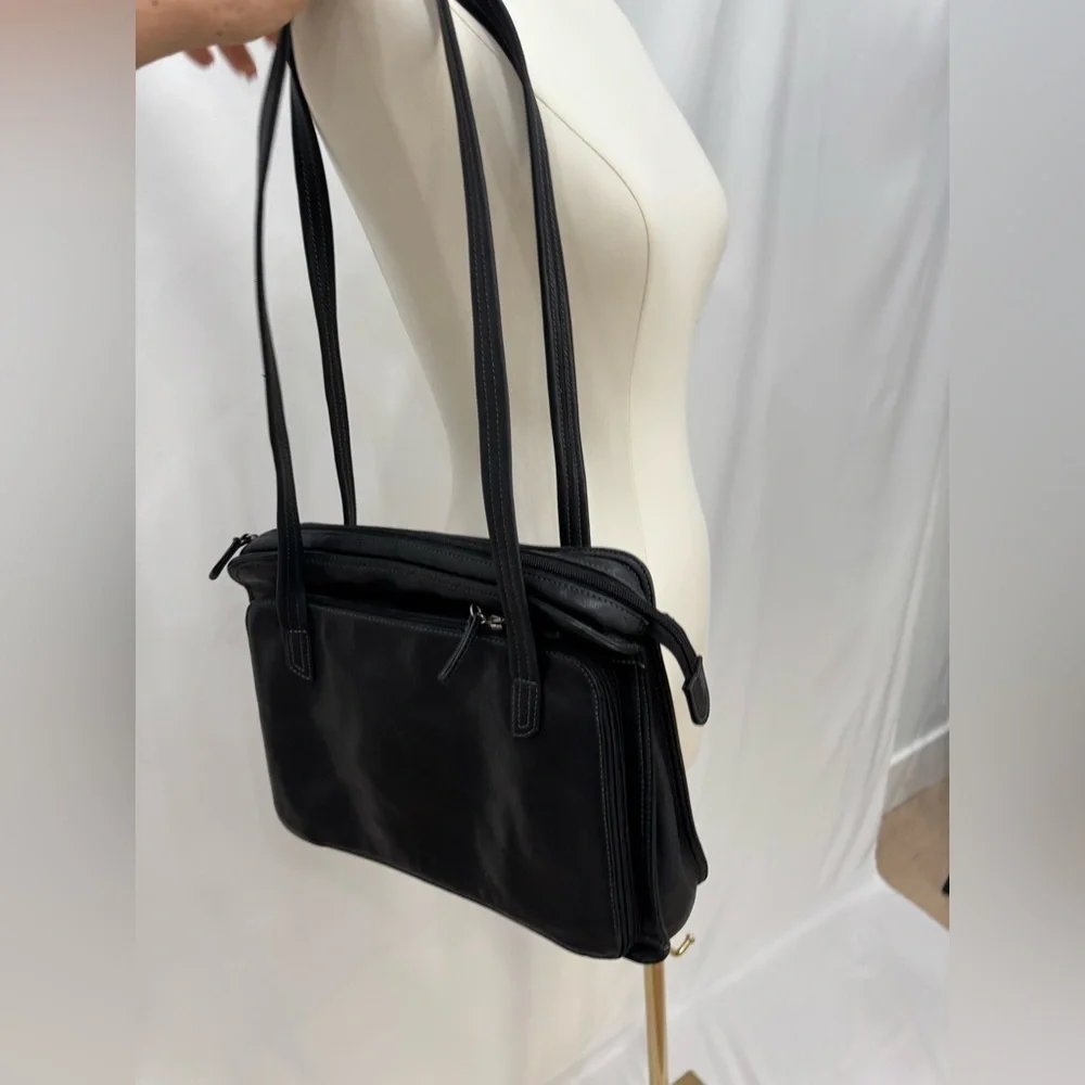 Leather Briefcase Laptop Shoulder Bag Purse Black